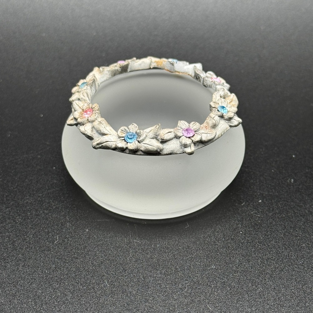 PartyLite Frosted Glass Votive Candle Holder Floral Rhinestone Tealight Cottage - Picture 5 of 9